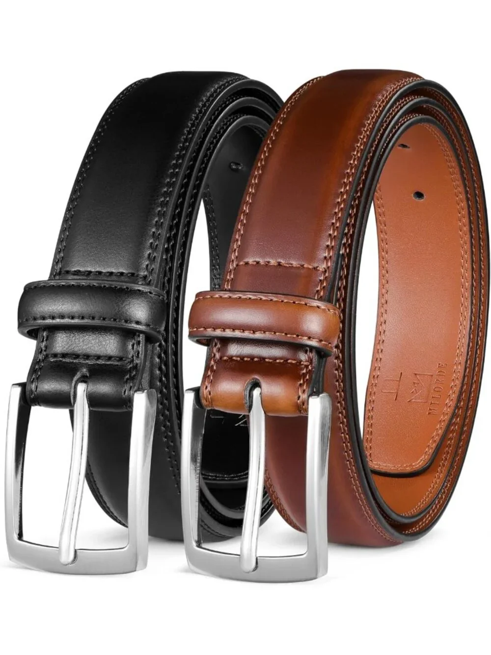 Men's Genuine Leather Dress Belt 2-Pack, Handmade, Classic & Fashionable for
